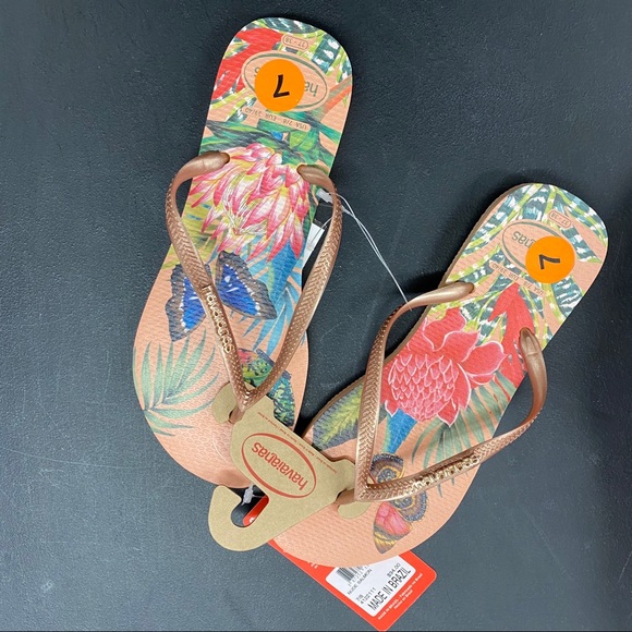 Havaianas Slim Rose Gold Butterfly Flip Flops - Picture 3 of 5